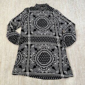 Jealous Tomato Long Sleeve Black White Paisley Print Mini Dress M